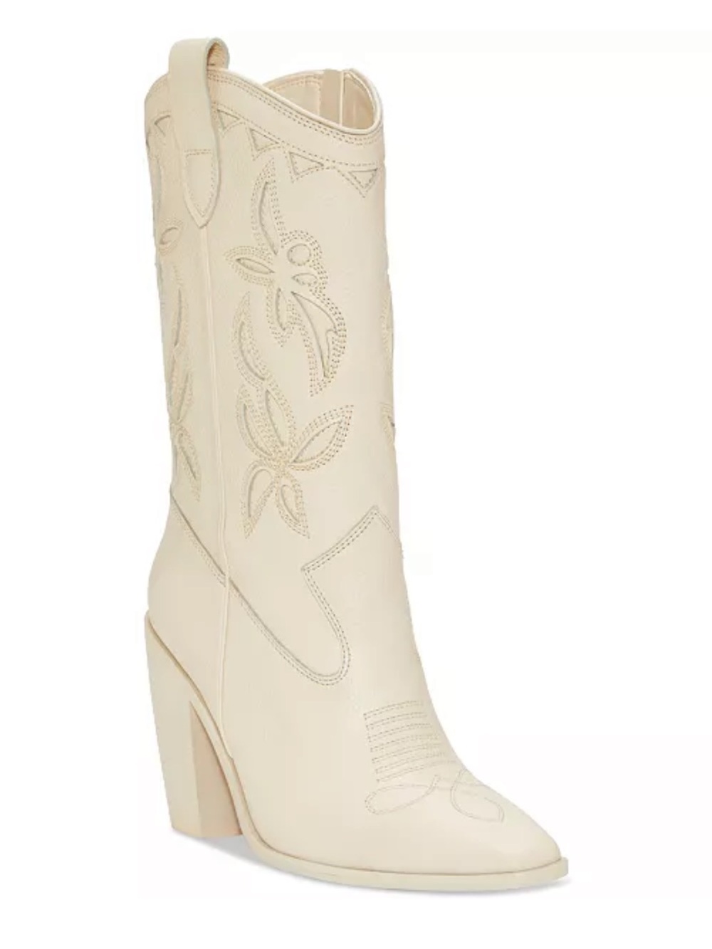 Vince Camuto Alisah Rich Cream Western Inspired Zip Mid-Calf Cowgirl Boot